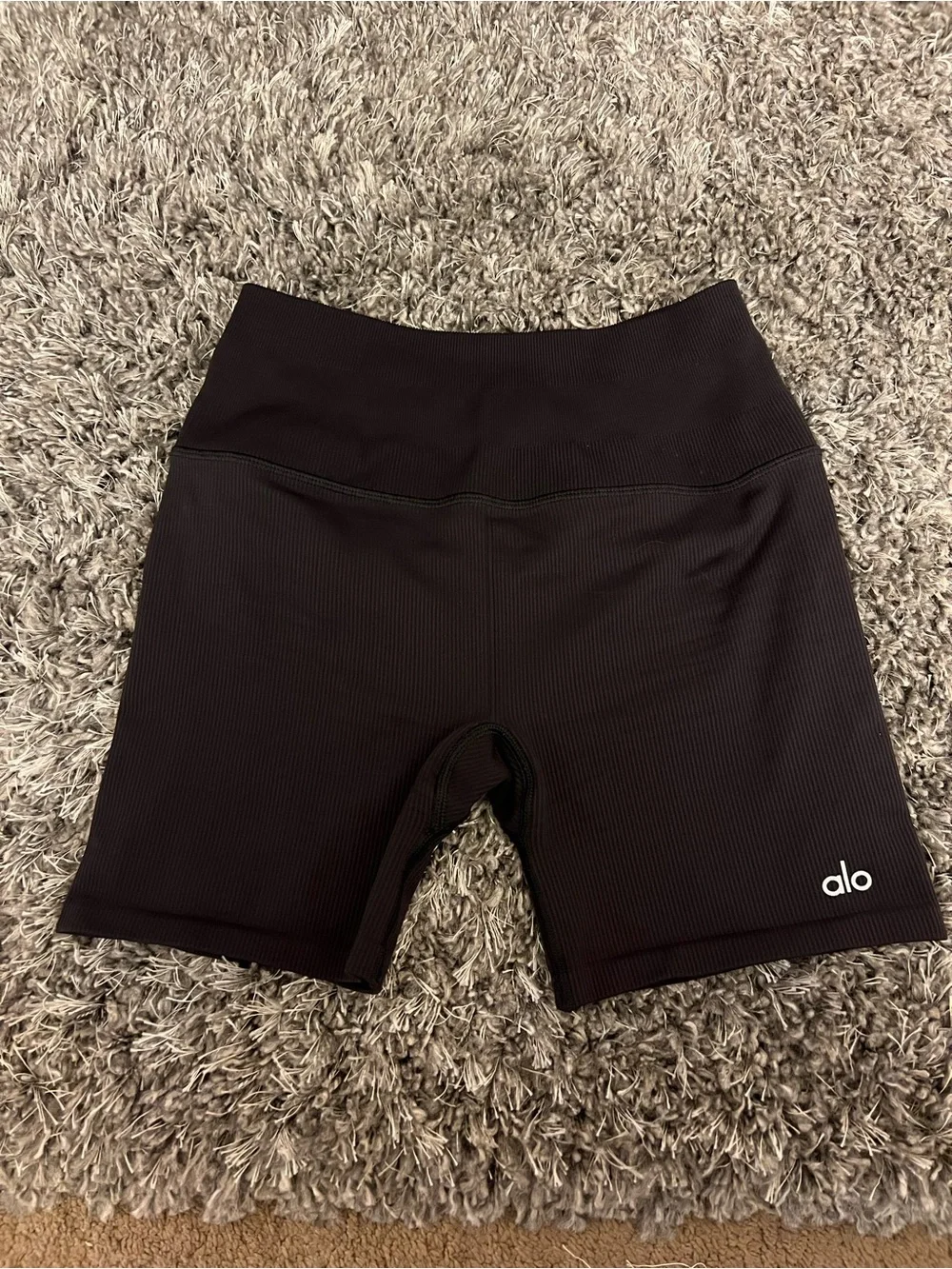ALO Yoga Ribbed High-Rise Black Bike Shorts